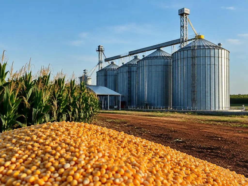 Silos e milho safrinha em propriedade agrícola